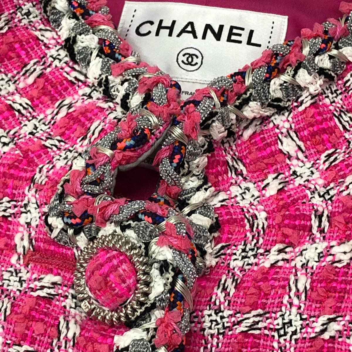 CHANEL シャネル ツイード ノースリーブワンピース ピンク系 