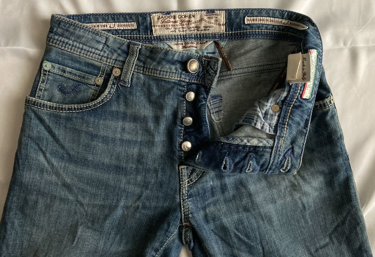 JACOB PW622 COHEN 美品ヤコブコーエン ロゴ刺繍 ボタンフライ 美品／JACOB COHEN／ヤコブコーエン／PW622 デニムパンツ／29インチ 28 30 ブルー系 デンハム好きにおすすめ