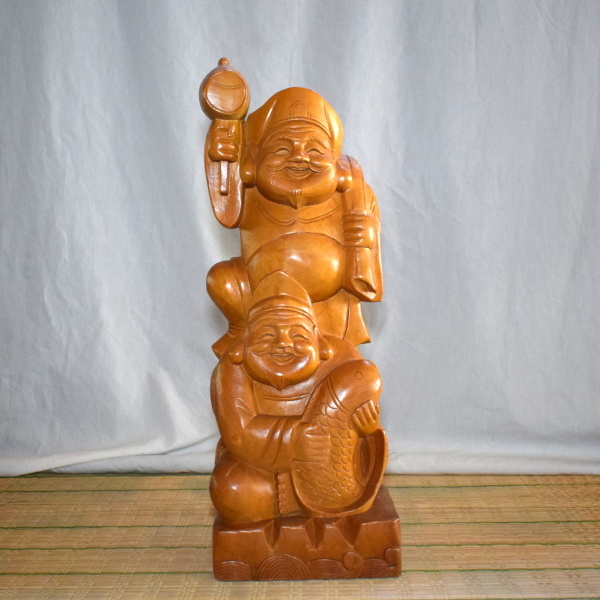 恵比寿大黒 高さ約50㎝ 楠 仏像 木製 恵比寿様 大黒天 彫刻 仏教美術