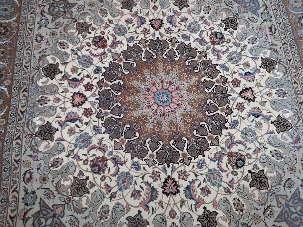 【美品】 ペルシャ絨毯 手織り Tabriz タブリーズ メダリオン柄 ウール 手織ウール 最高級ペルシャ絨毯 タブリーズ産 190×190cm カーペット