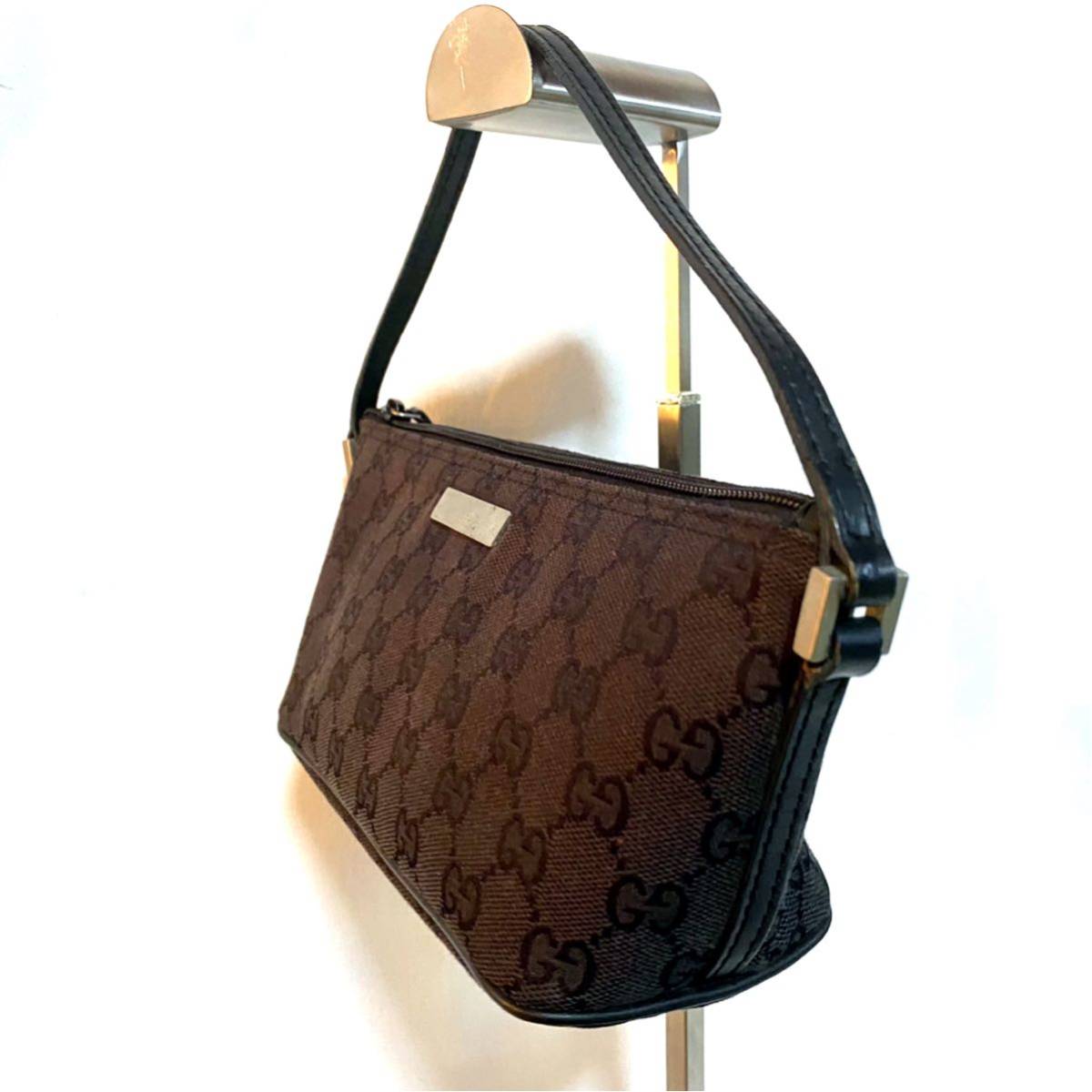 1円 極美品 GUCCI グッチ GGキャンバス×レザー アクセサリーポーチ 