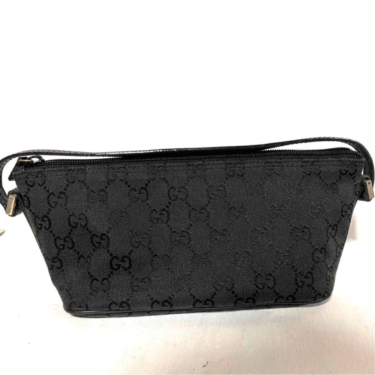 1円 極美品 GUCCI グッチ GGキャンバス×レザー アクセサリーポーチ 