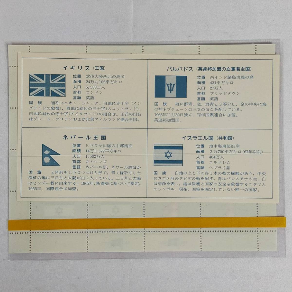 手数料安い 国連加盟国旗切手 フラッグシリーズ 第四次19年a イギリス バルバドス ネパール イスラエル Lacistitis Es