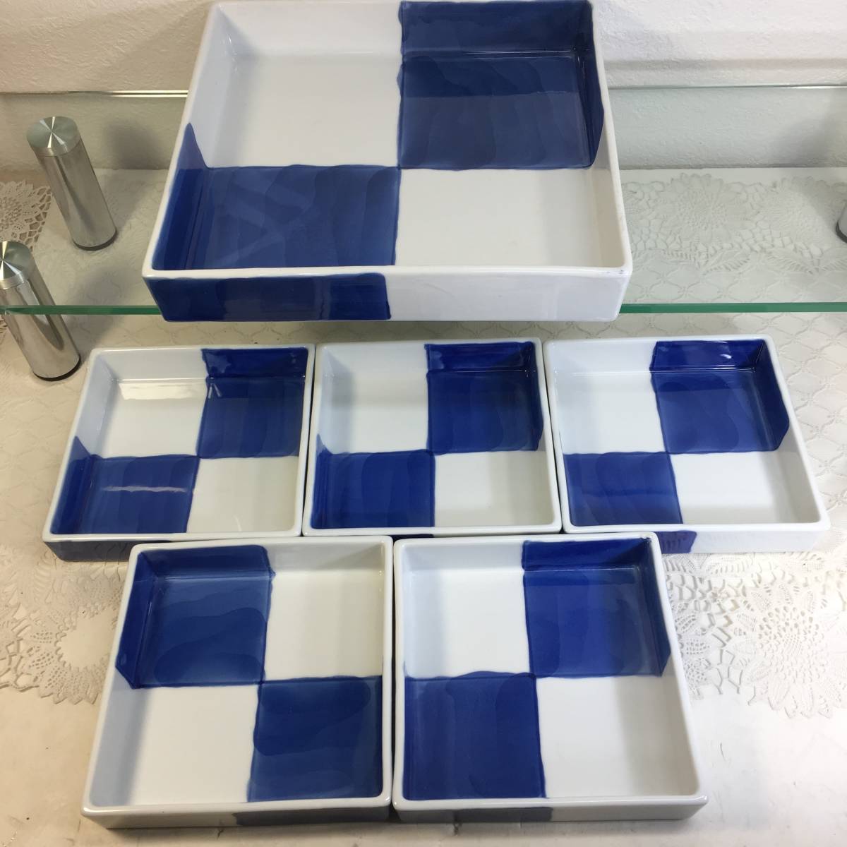 橘吉 たち吉 市松模様 角皿 小5点大1点セット 美品 和食器 箱なし