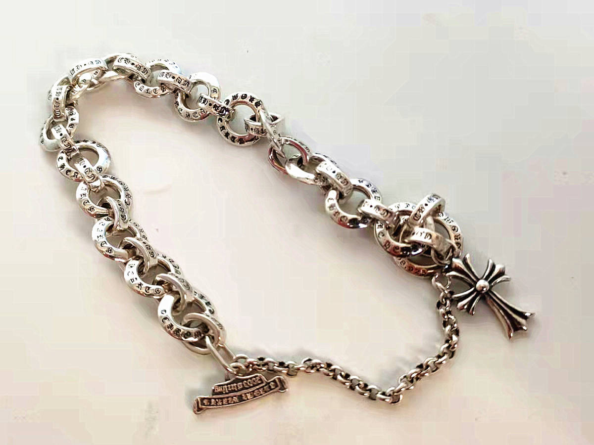 1円スタート　中古美品　シルバー クロムハーツ CHクロス　ブレスレット　　約20㎝ 新品加工_1