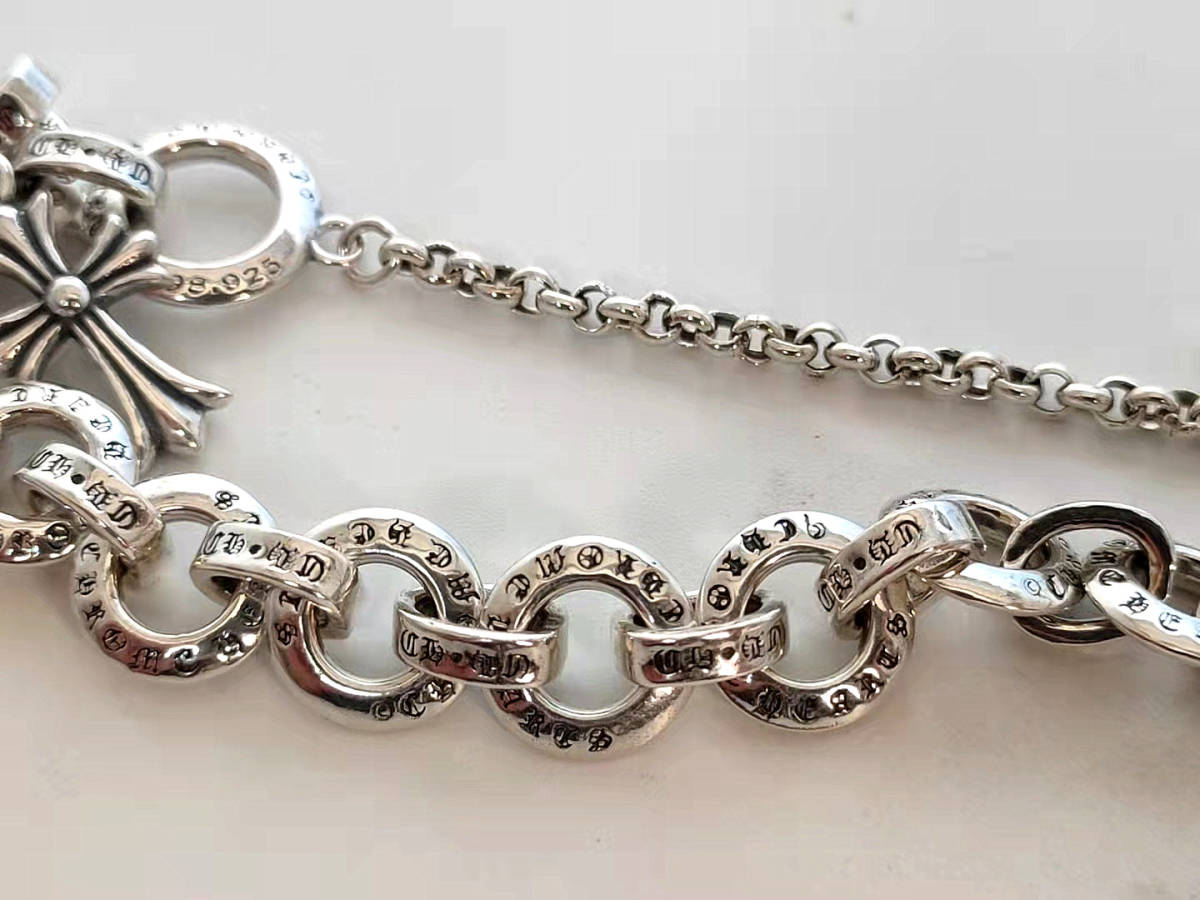 1円スタート　中古美品　シルバー クロムハーツ CHクロス　ブレスレット　　約20㎝ 新品加工_3
