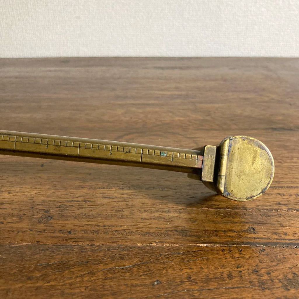 時代 矢立 a3 墨壺 定規 目盛り 筆入れ 23.2cm 真鍮 書道具 古道具 古