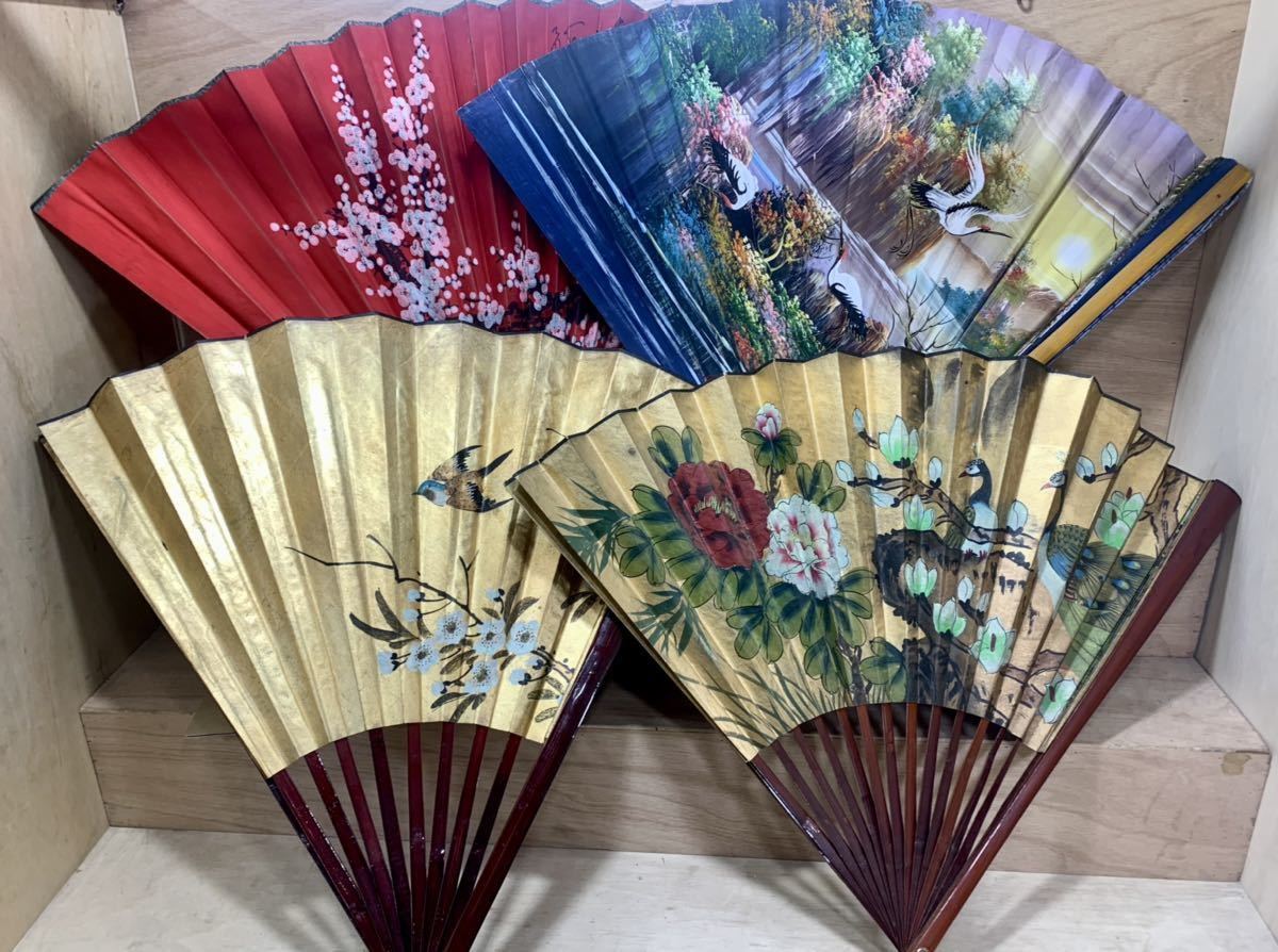 飾り扇子/巨大/特大扇子/鶴/孔雀/桜/梅/牡丹/インテリア/置物/オブジェ
