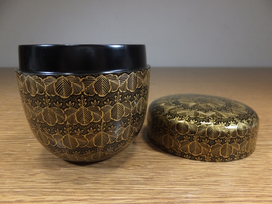 真作保証】 前志芸男 自作 棗沈金桐之図 共箱 漆芸家 コレクター放出品