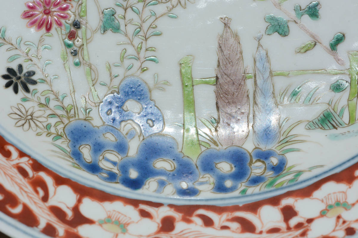 唐物 古伊万里 色絵花鳥図 陶磁器 中国美術 款 雍正御製 一対 緑地粉