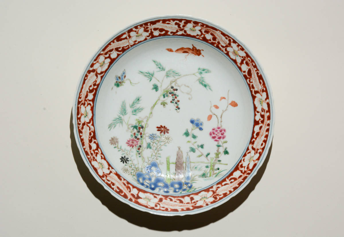 唐物 古伊万里 色絵花鳥図 陶磁器 中国美術 款 雍正御製 一対 緑地粉