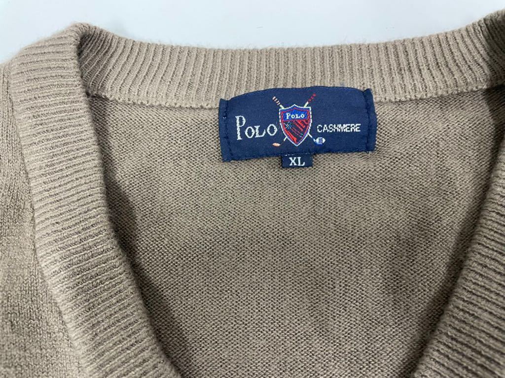 ラルフローレン　ポロゴルフ　カシミヤ　Vネック　セーター　メンズXL セーター Vネック ラルフローレン 灰 90s クリームホワイト