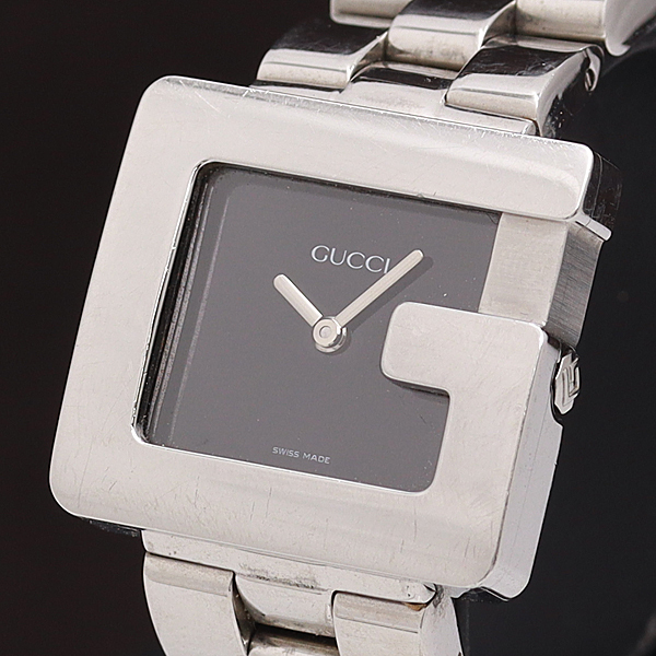 1円■稼働■正規品【GUCCI/グッチ】QZ 3600J スクエア 黒文字盤 メンズ腕時計 A0165640