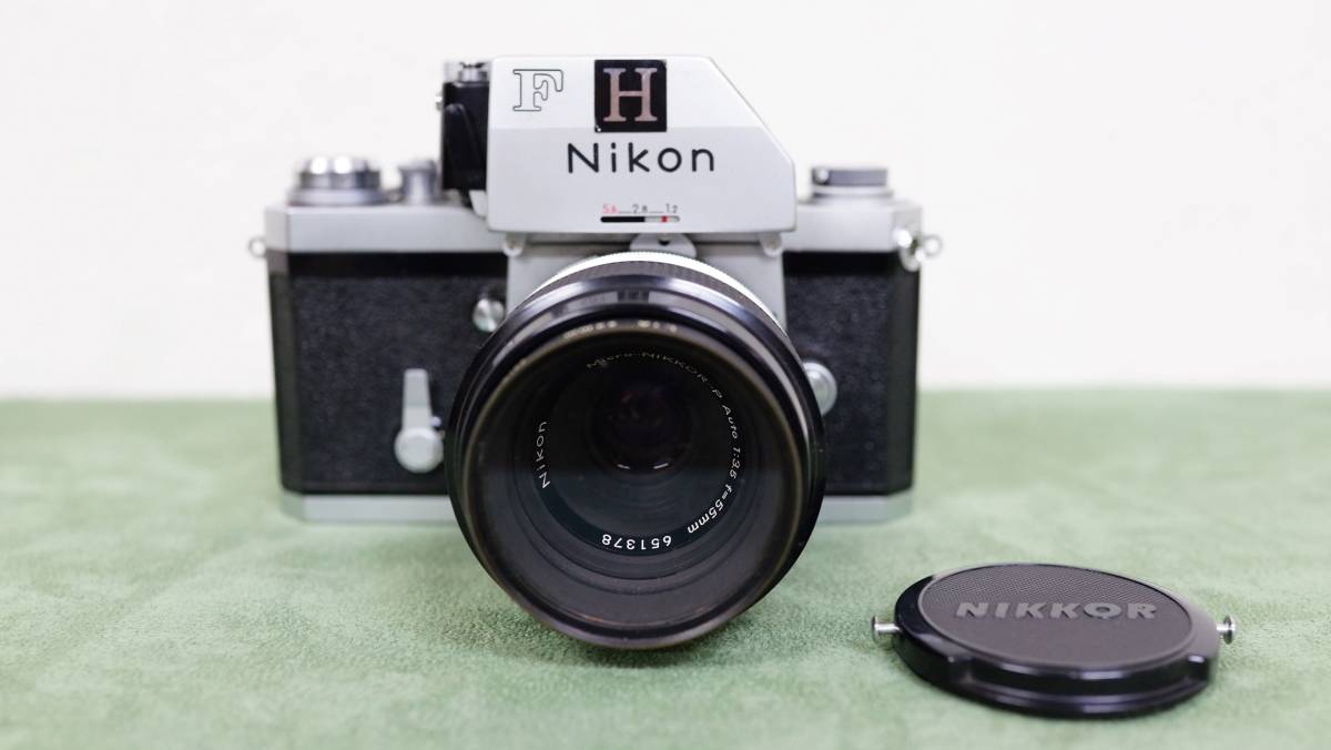 ２　Nikon　F　　フォトミックシルバー　　 レンズ　 Micro-NIKKOR-P Auto 1:3.5 f=55mm　　フィルムカメラ