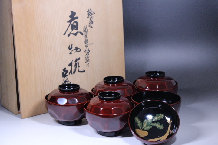 【送料無料，SALE】y-3582 輪島塗 溜塗亀甲形蒔絵煮物椀5客 共箱 木製漆器(椀)｜売買されたオークション情報、yahooの商品情報をアーカイブ公開 - オークファン 椀