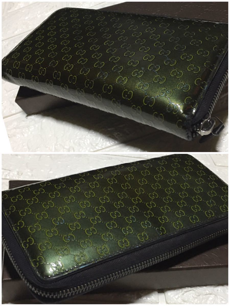 限定カラー／正規品GUCCIマイクロGGラウンドジップ長財布／エナメル