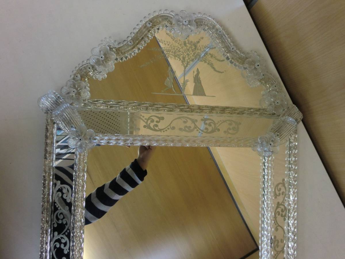 A3537 イタリア 希少 ヴェネチアン ムラノガラスミラー The Venetian 