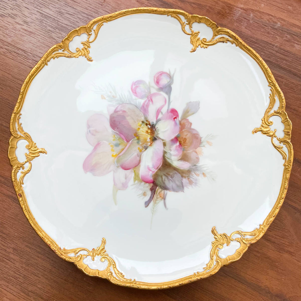 KPMベルリン印象派 プレート「三つの花」② 印象主義／コバルト 上金彩 