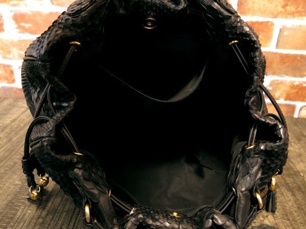 JRA 認定◇パイソン 本 ヘビ 革◇スネーク◇トート バッグ◇ブラック