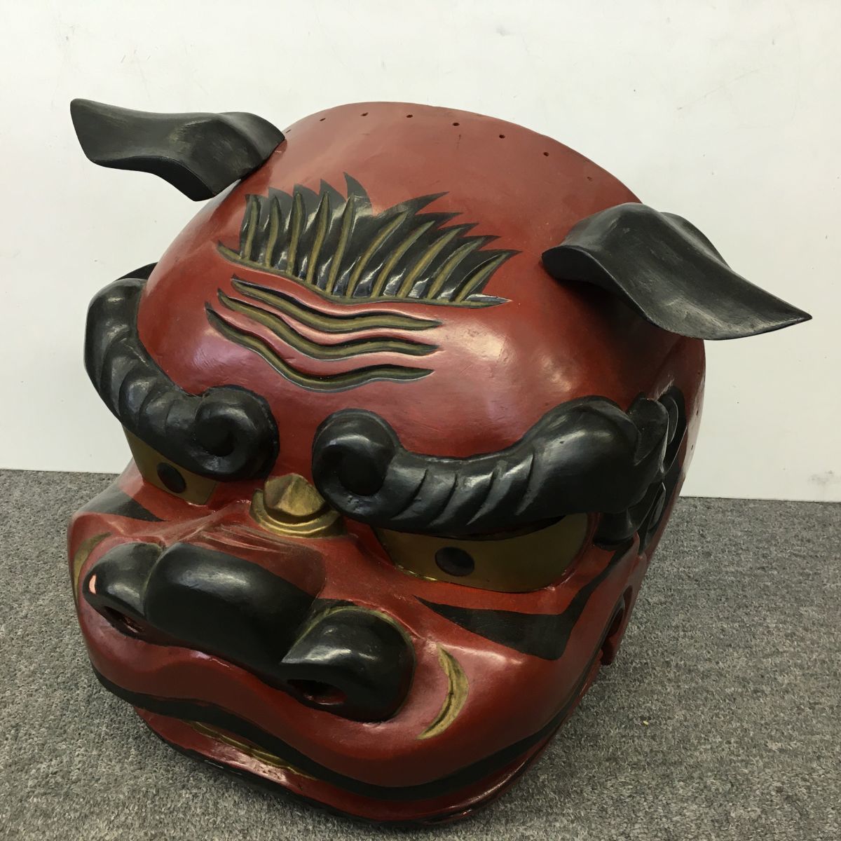 最安値，限定SALE R214-I34-675 獅子頭 獅子舞 木彫 古美術 約34×45