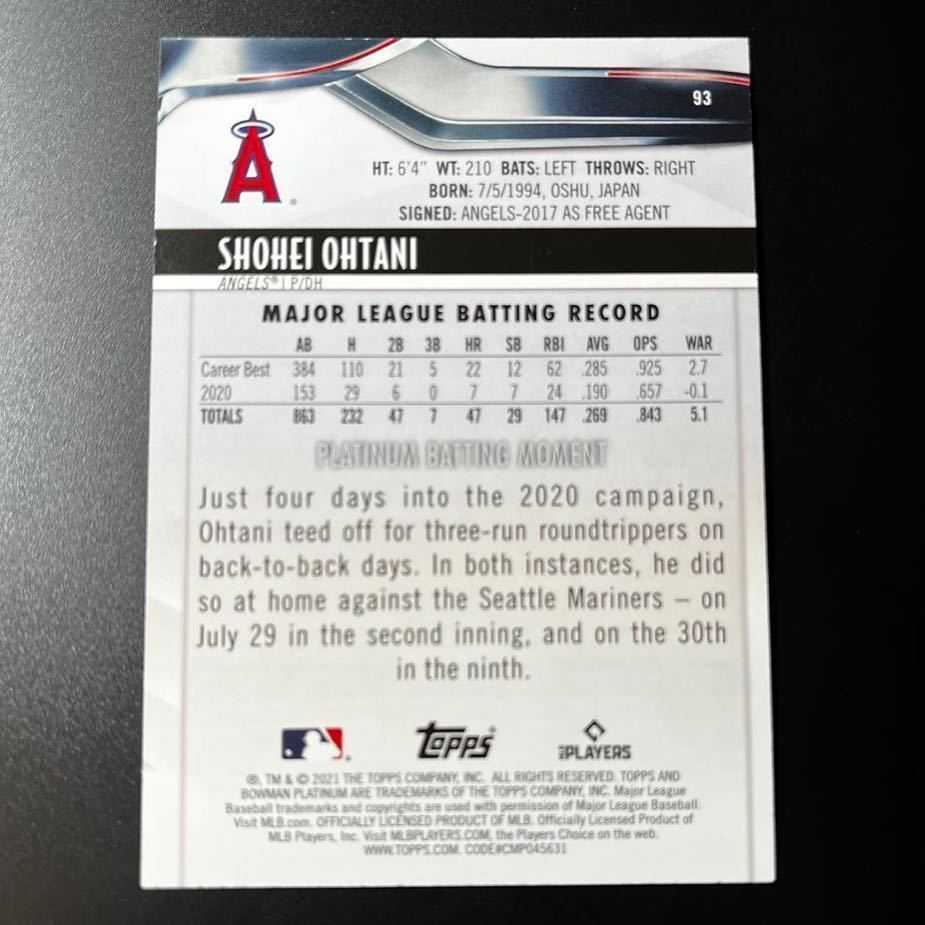 299枚限定 2021 Topps Bowman Platinum 大谷翔平 グリーンアイス 