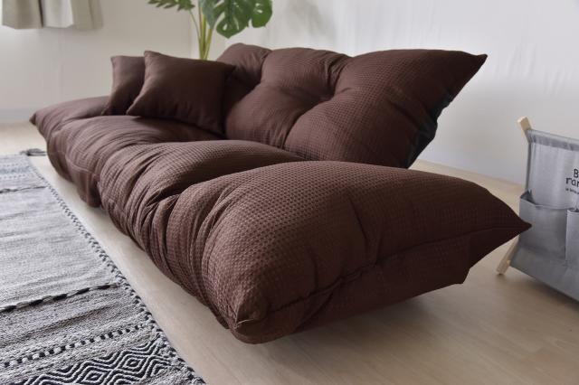 ジャンボカウチソファ ブラウン布 ソファー 背もたれ 肘付き 7段階 リクライニングローソファー 2人掛ソファ フロアソファ ラブソファ