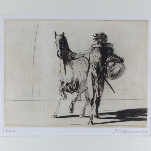 ワイズバッシュ　 騎士と馬の鉛筆画 真作保証□銅版画□クロード・ワイズバッシュ□騎士□クリティック賞