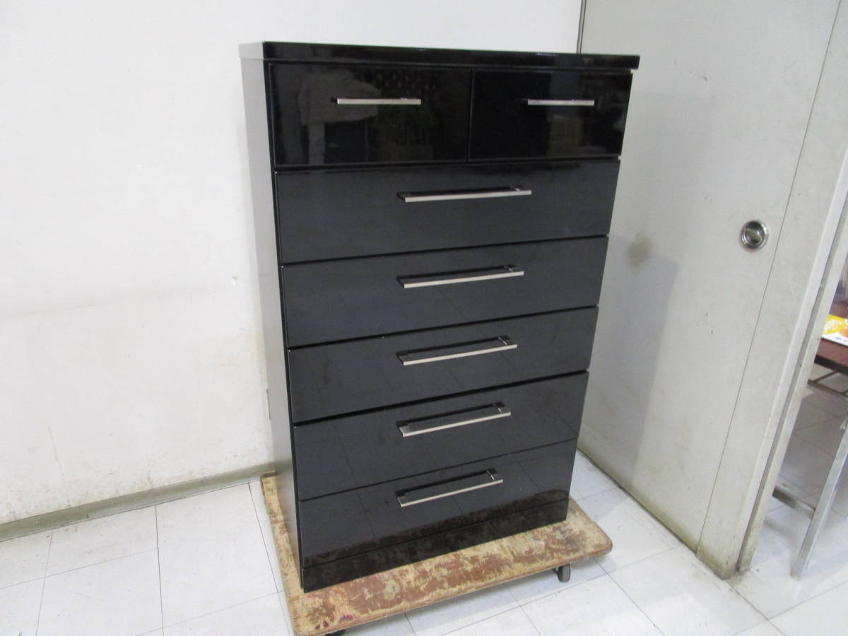 J726☆整理タンス 6段チェスト ブラック 木製☆中古品