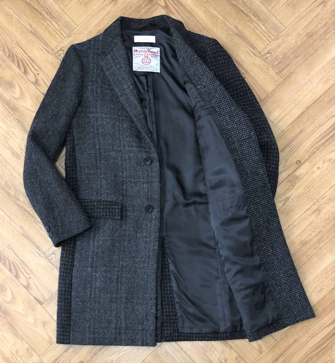  D05 ビューティ＆ユース アローズ ハリスツイード 抜群の存在感 羊毛 ウール クレイジーパターン チェスター コート ジャケット M グレー(Mサイズ)｜売買されたオークション情報、yahooの商品 Mサイズ