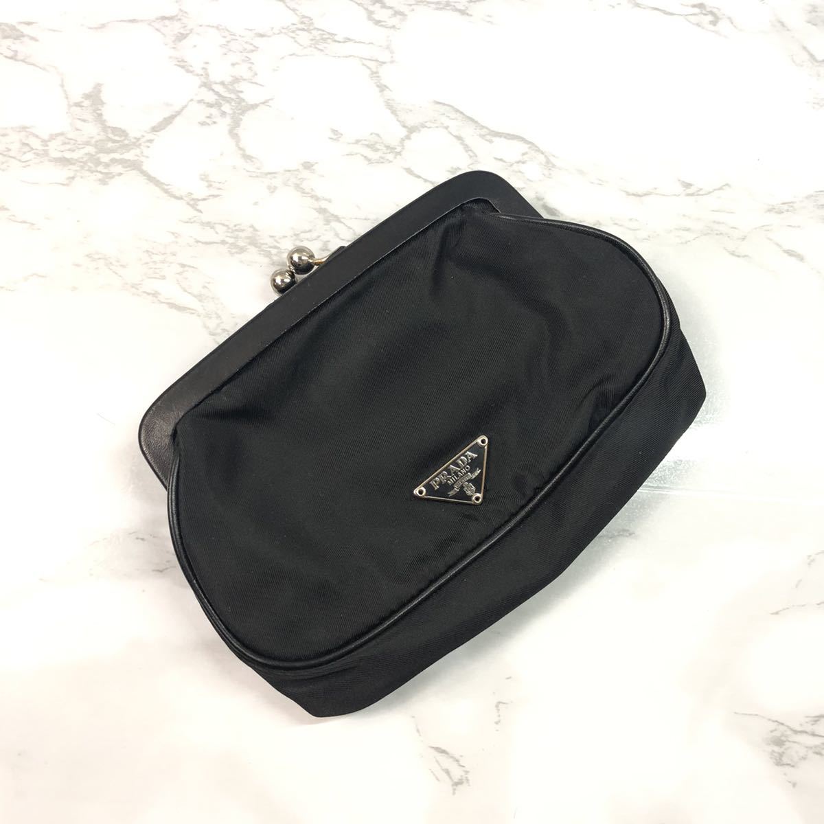 PRADA コインケース プラダ がま口 レザー - ナイロン ロゴ ストーン 