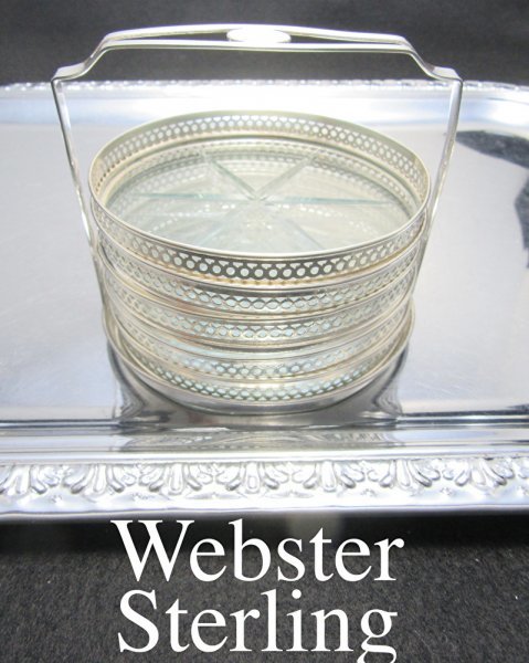 WEBSTER 純銀/ガラス コースター 5枚とホルダー スターリングシルバー