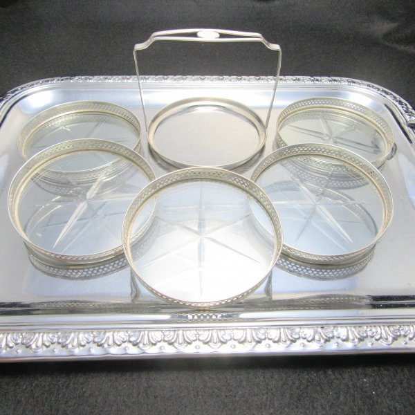 WEBSTER 純銀/ガラス コースター 5枚とホルダー スターリングシルバー