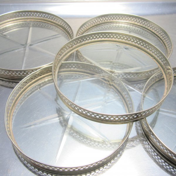 WEBSTER 純銀/ガラス コースター 5枚とホルダー スターリングシルバー