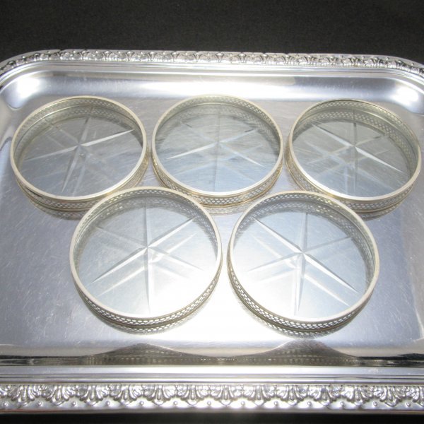 WEBSTER 純銀/ガラス コースター 5枚とホルダー スターリングシルバー