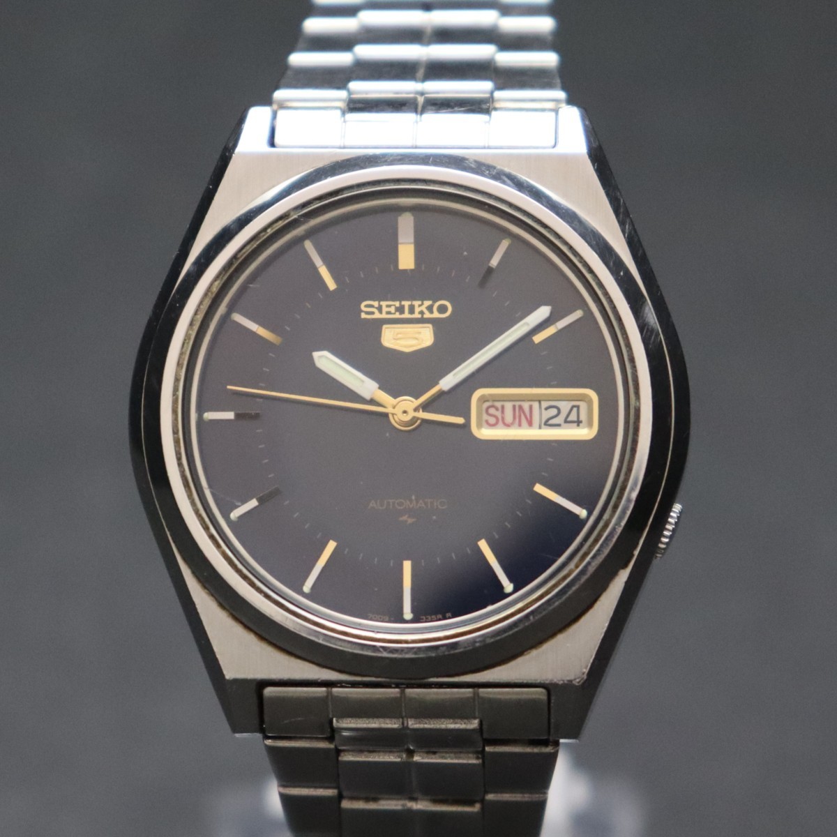 ヴィンテージ セイコー5 自動巻き メンズ腕時計 7009 アイスブルー文字