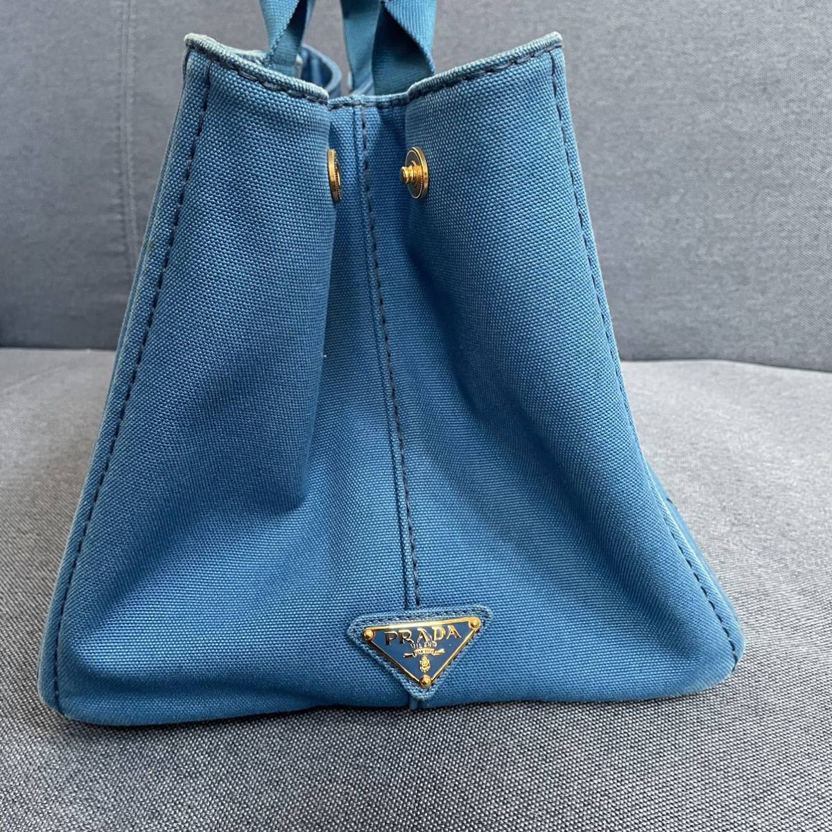 美品 PRADA カナパ トートバッグ 大容量 プラダ ハワイアラモアナ購入 ギャランティ付　1円スタート ブルー サファイア メンズ レディース PRADA カナパ トートバッグ 白タグ 通販ファッション レザー