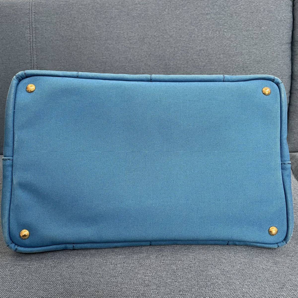 美品 PRADA カナパ トートバッグ 大容量 プラダ ハワイアラモアナ購入 ギャランティ付　1円スタート ブルー サファイア メンズ レディース PRADA カナパ トートバッグ 白タグ 通販ファッション レザー