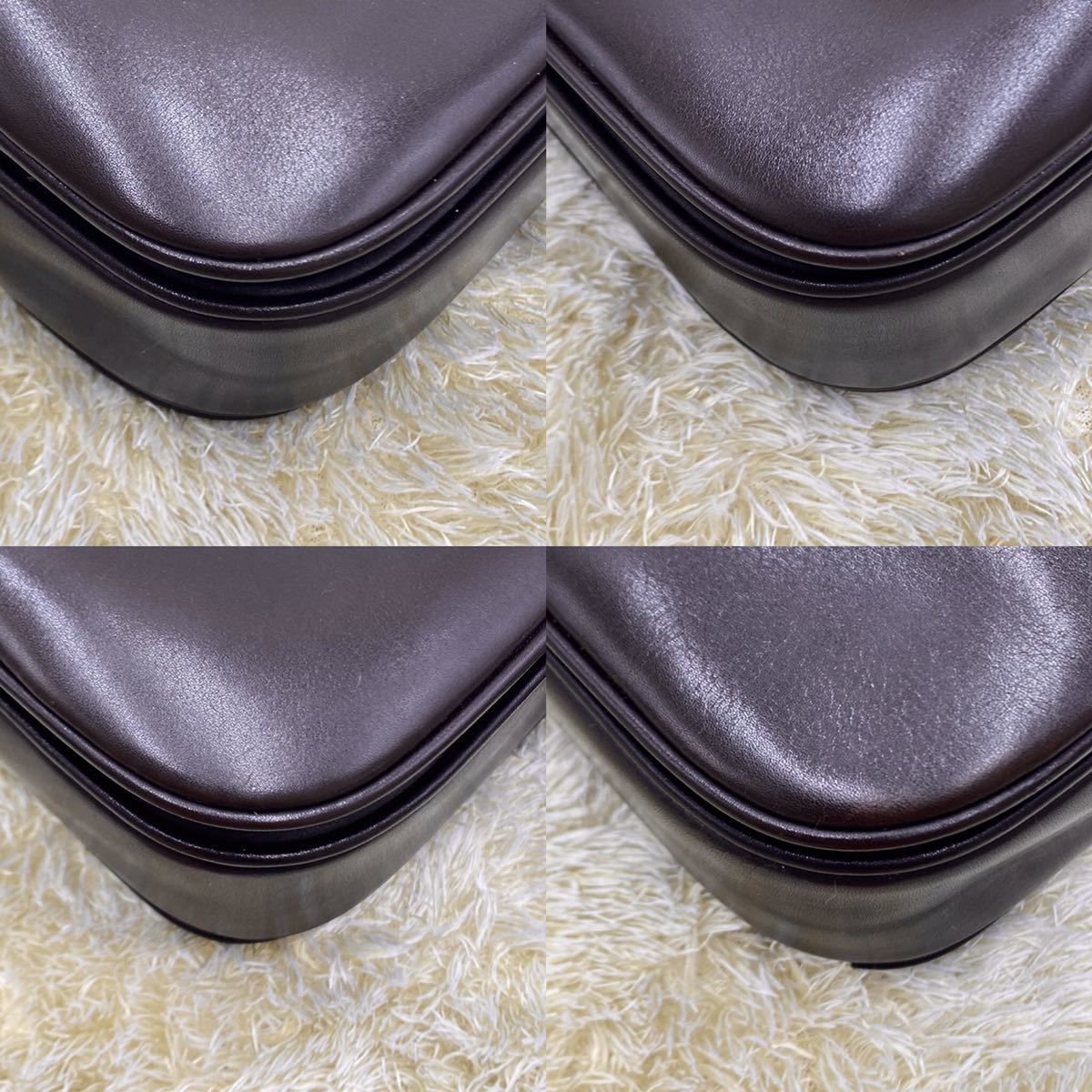 1円～ 極美品 CELINE セリーヌ ショルダーバッグ レザー カーフスキン 本革 馬車金具 ゴールド金具 ヴィンテージ 焦げ茶 ダークブラウン セリーヌ CELINE 1円 巾着型 ③ BrandCity