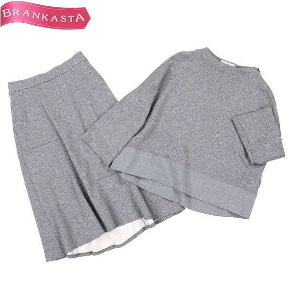 【美品】MORABITO/モラビト レディース セット 七分袖トップス×フレアスカート カットソー素材 38 M グレー [NEW]★41AG64 MORABITO（シャツ&frasl;ブラウス(長袖&frasl;七分)）のフリマアイテム一覧 モラビト MORABITO ブルーグレー レース切替リブニット パープル