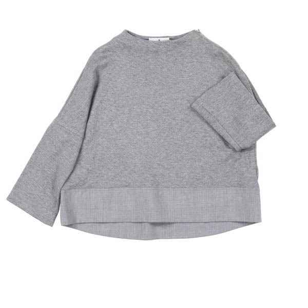 【美品】MORABITO/モラビト レディース セット 七分袖トップス×フレアスカート カットソー素材 38 M グレー [NEW]★41AG64 MORABITO（シャツ&frasl;ブラウス(長袖&frasl;七分)）のフリマアイテム一覧 モラビト MORABITO ブルーグレー レース切替リブニット パープル