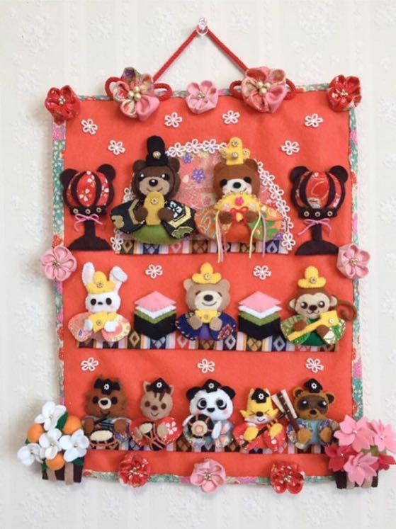 リース壁飾り 森のクマさんと仲間たち フェルトハンドメイド ひな祭り