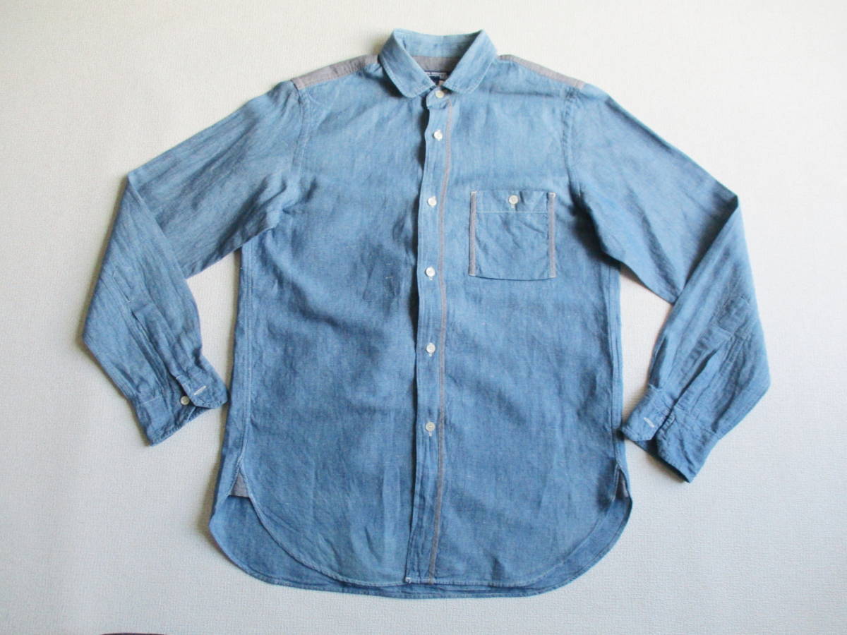 綿×麻★ S コムデギャルソンJUNYA WATANABE MAN★ 長袖インディゴ染めシャンブレーシャツ★ 日本製