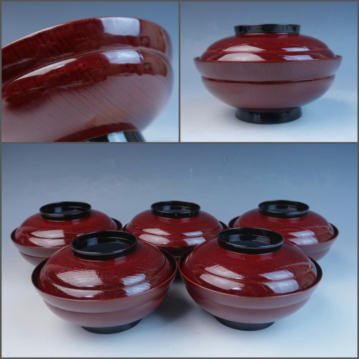 山中塗 木製漆器 溜塗内黒 蓋椀 吸物椀 煮物椀 汁椀 5