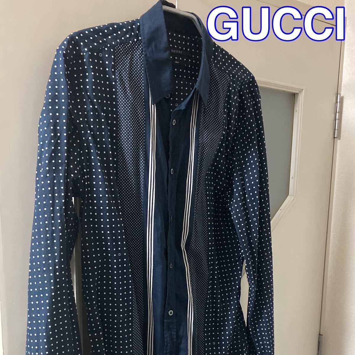 美品 GUCCI グッチ シャツ ドット ストライプ ハイブランド(長袖シャツ 