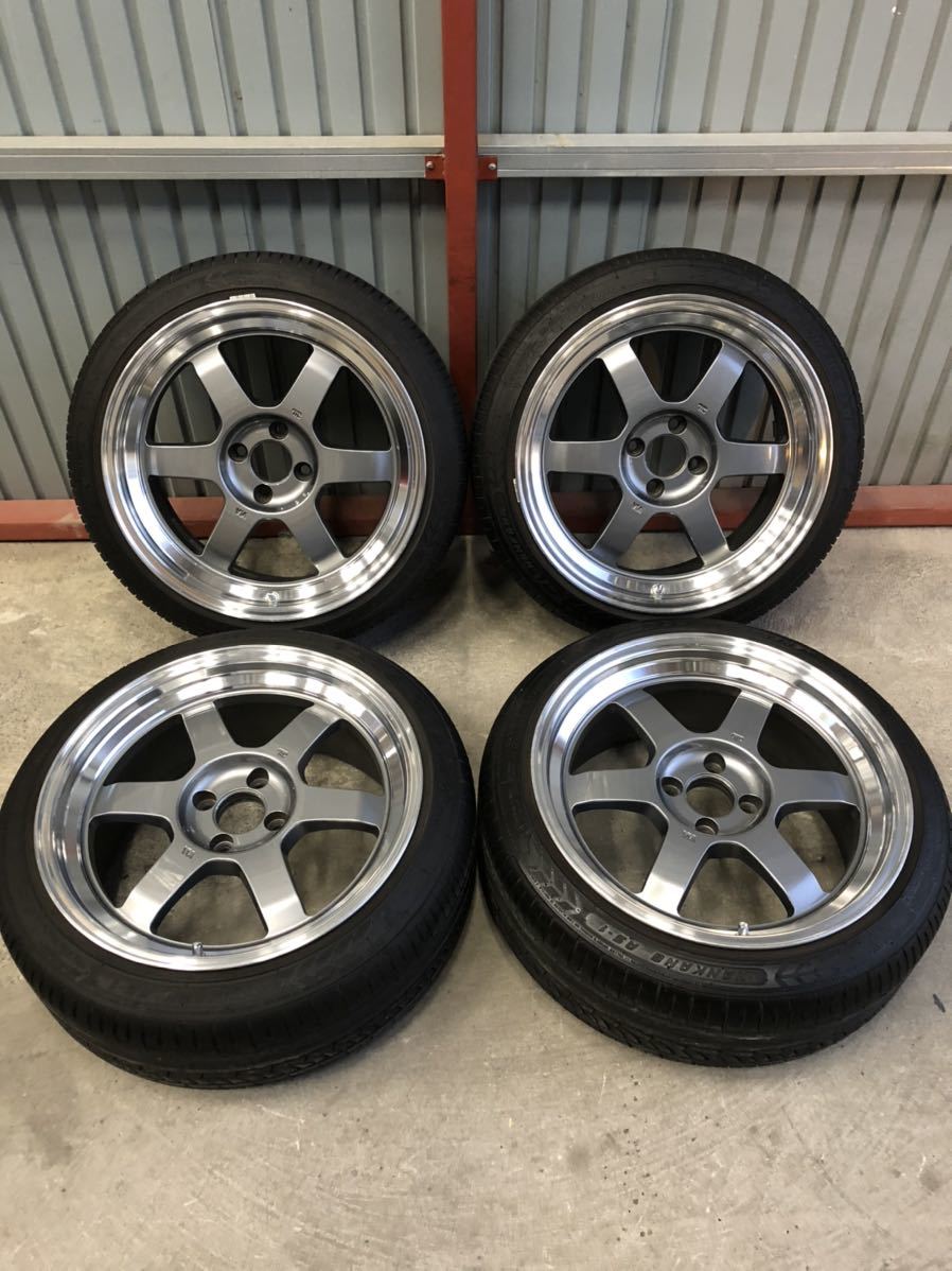 ◆◇レイズ TE37 17x8J+25 4穴 PCD100 195/45R17 2019製 タイヤ付 4本セット　補修有◇◆