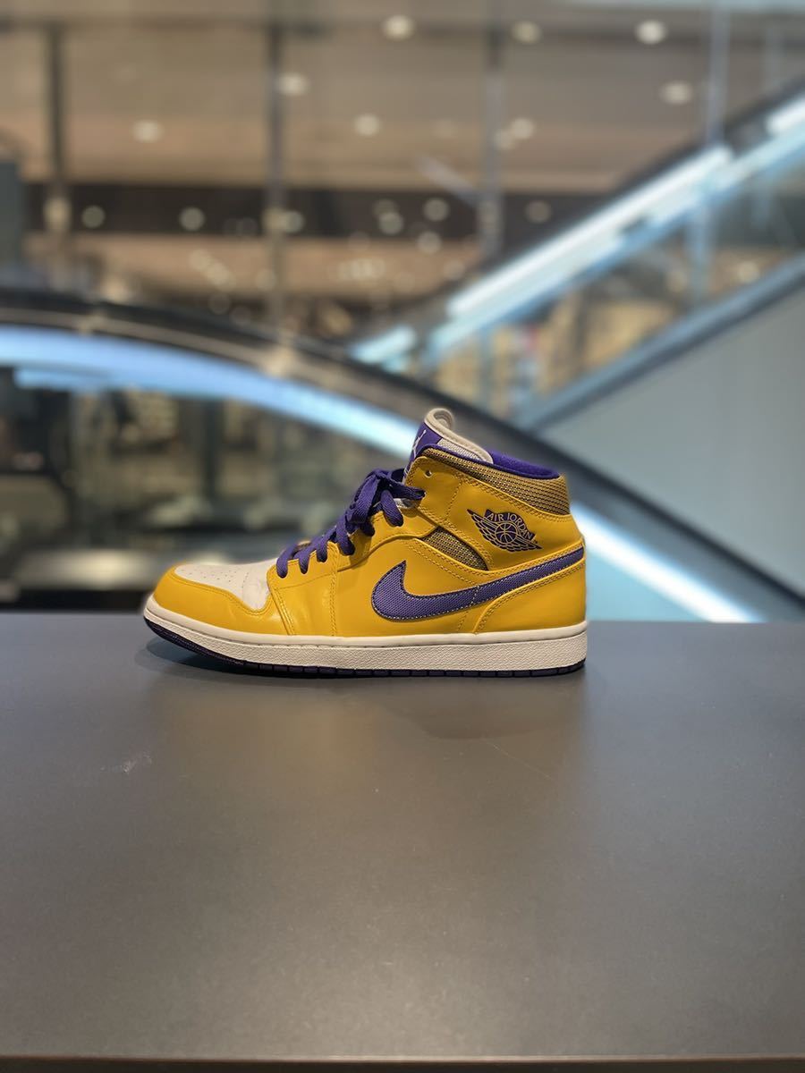 激レア　ジョーダン 28センチ ミッド　レイカーズ　イエロー　1回着用品　箱付き 極希少 限定 NIKE JORDAN1 MID Lakers 】 ナイキ ジョーダン1