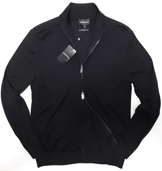 最安値，低価 EMPORIO ARMANI バージンウール100％の メンズ ニットブルゾン 2021-22年秋冬モデル サイズ：M 48相当 色：黒(ジャンパー、ブルゾン)｜売買されたオークション情報、yahooの商品情報をアーカイブ公 男性用