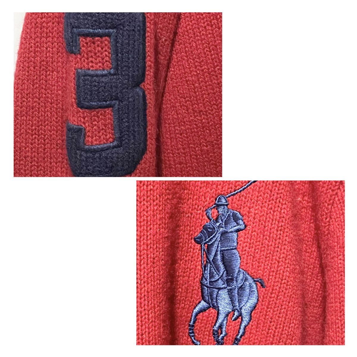 ポロラルフローレン ビッグポニー ニットジャケット 赤 S（ラムウール100%） ウール100% ポロラルフローレン ジップアップセーター ニット ビッグ