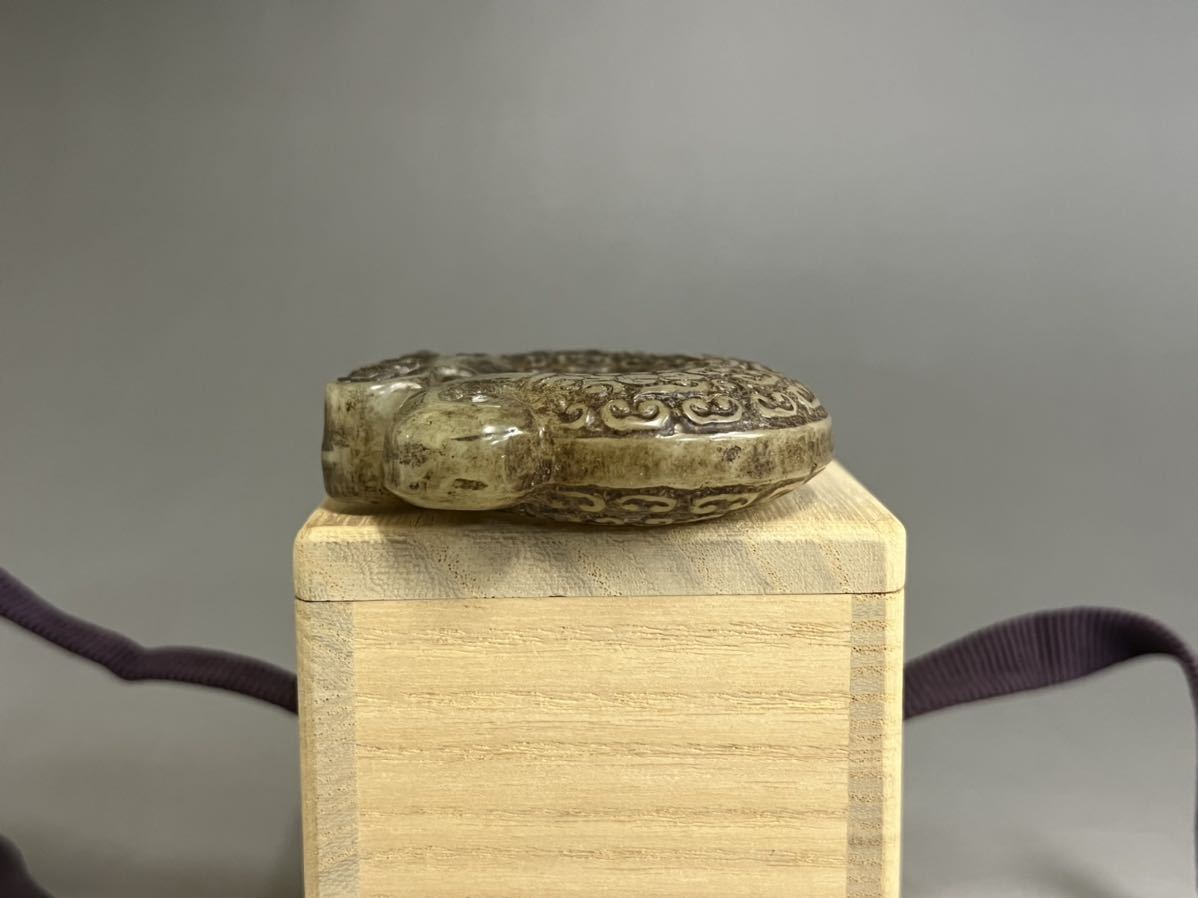 中国　玉石白玉彫刻　神獣刻　如意　M　R8033 中国 玉石白玉彫刻 神獣刻 如意 M R8033 中国 玉石白玉彫刻 神獣刻