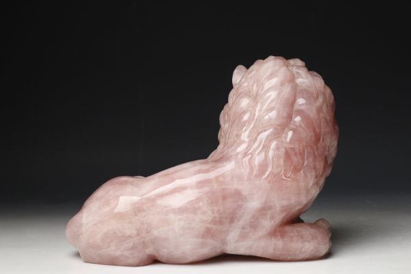 LIG】天然石 紅水晶 ローズクォーツ ライオン像 23.5㎝ 5.4㎏ 細密彫刻